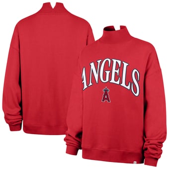 Women's '47 Red Los Angeles Angels Oversized Vantage Mock Neck Sweatshirt