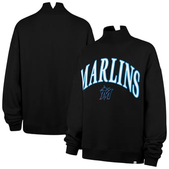 Women's '47 Black Miami Marlins Oversized Vantage Mock Neck Sweatshirt