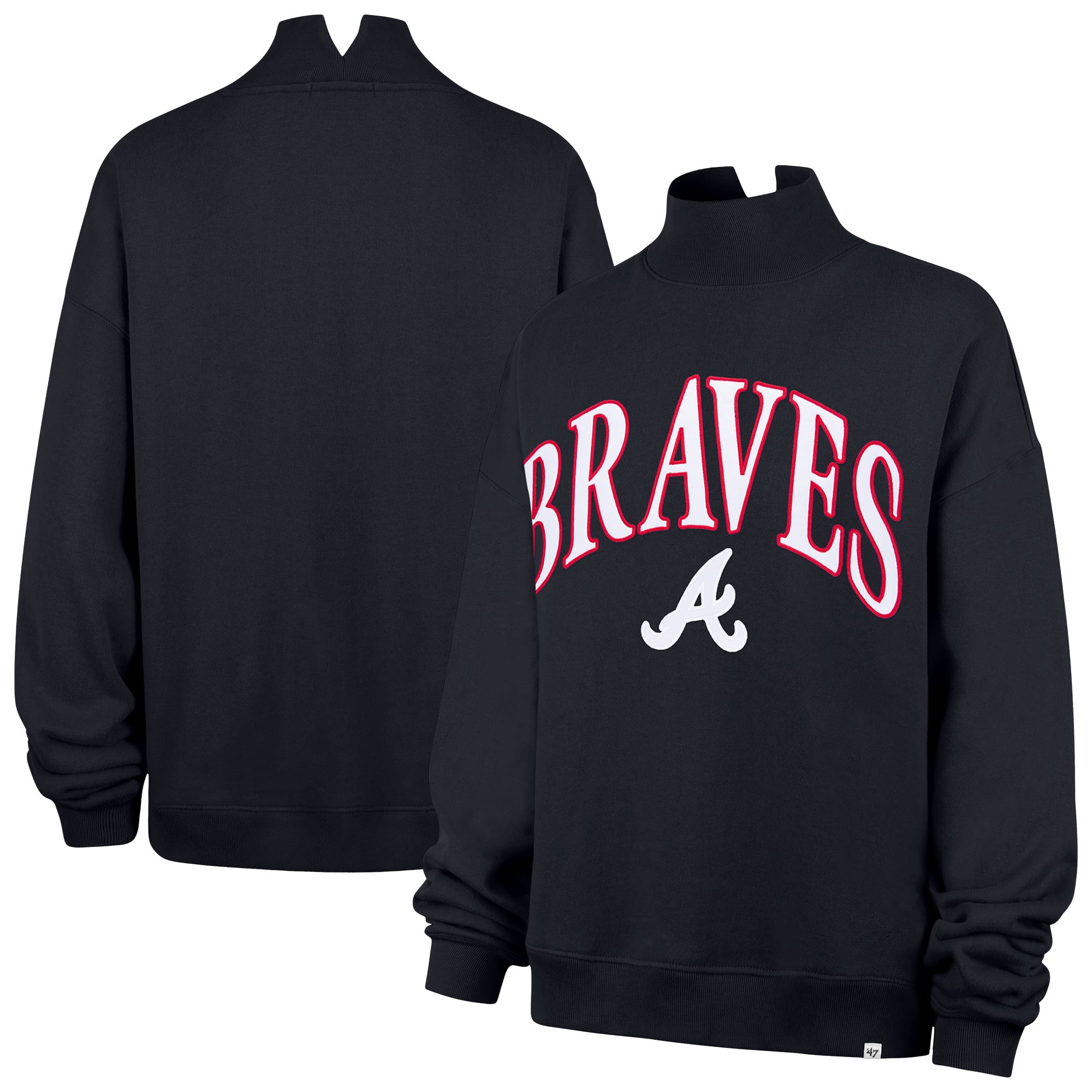 Women's '47 Navy Atlanta Braves Oversized Vantage Mock Neck Sweatshirt
