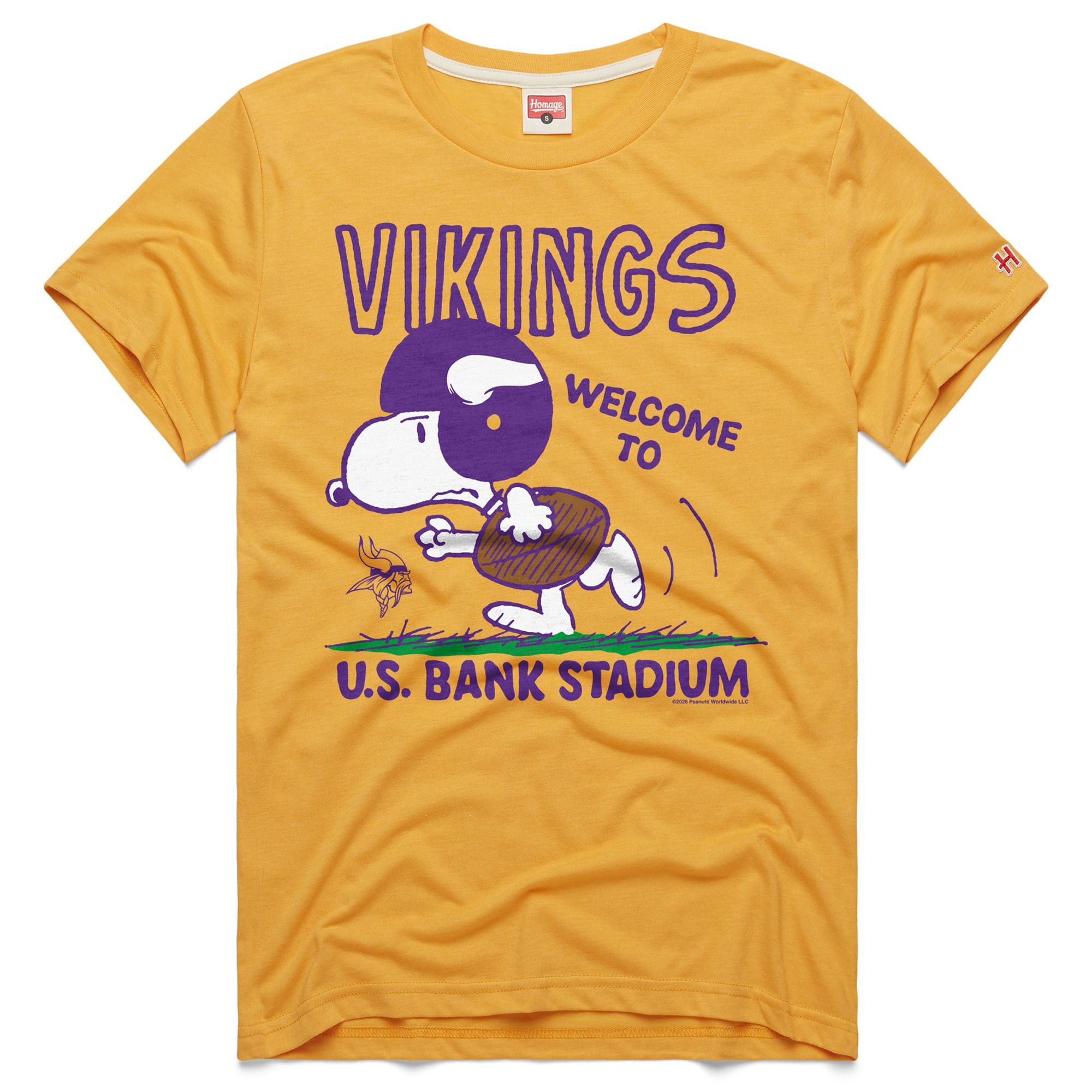 Unisex Homage Gold Minnesota Vikings x Peanuts Welcome to U.S. Bank Stadium Graphic Tri-Blend T-Shirt