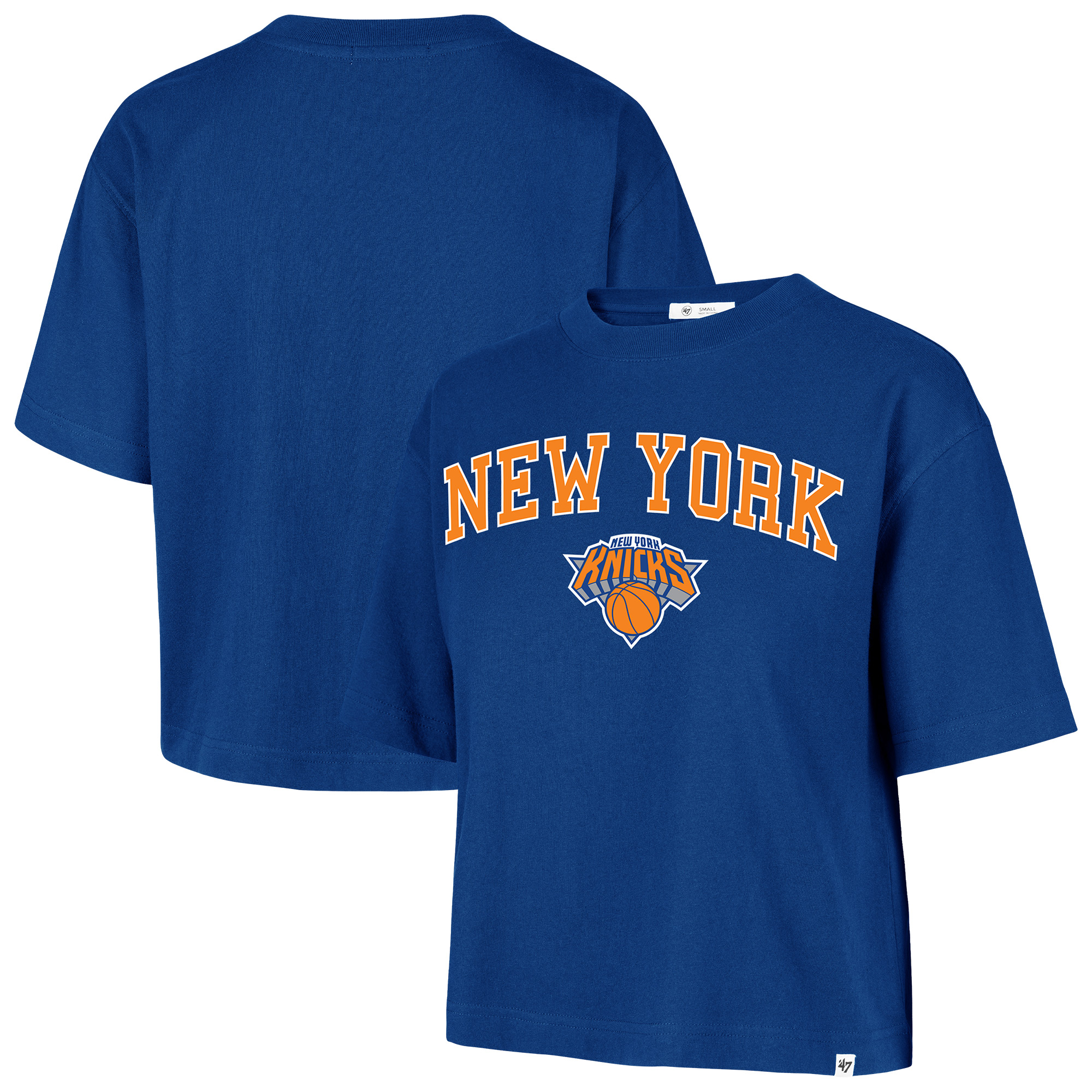 Women's '47  Royal New York Knicks Arch Game Reed City Cropped T-Shirt