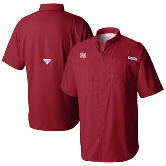 Men's Columbia Crimson Oklahoma Sooners 2026 NCAA Baseball Men's College World Series Champions Omni-Wick Tamiami Omni-Wick Full-Button Shirt