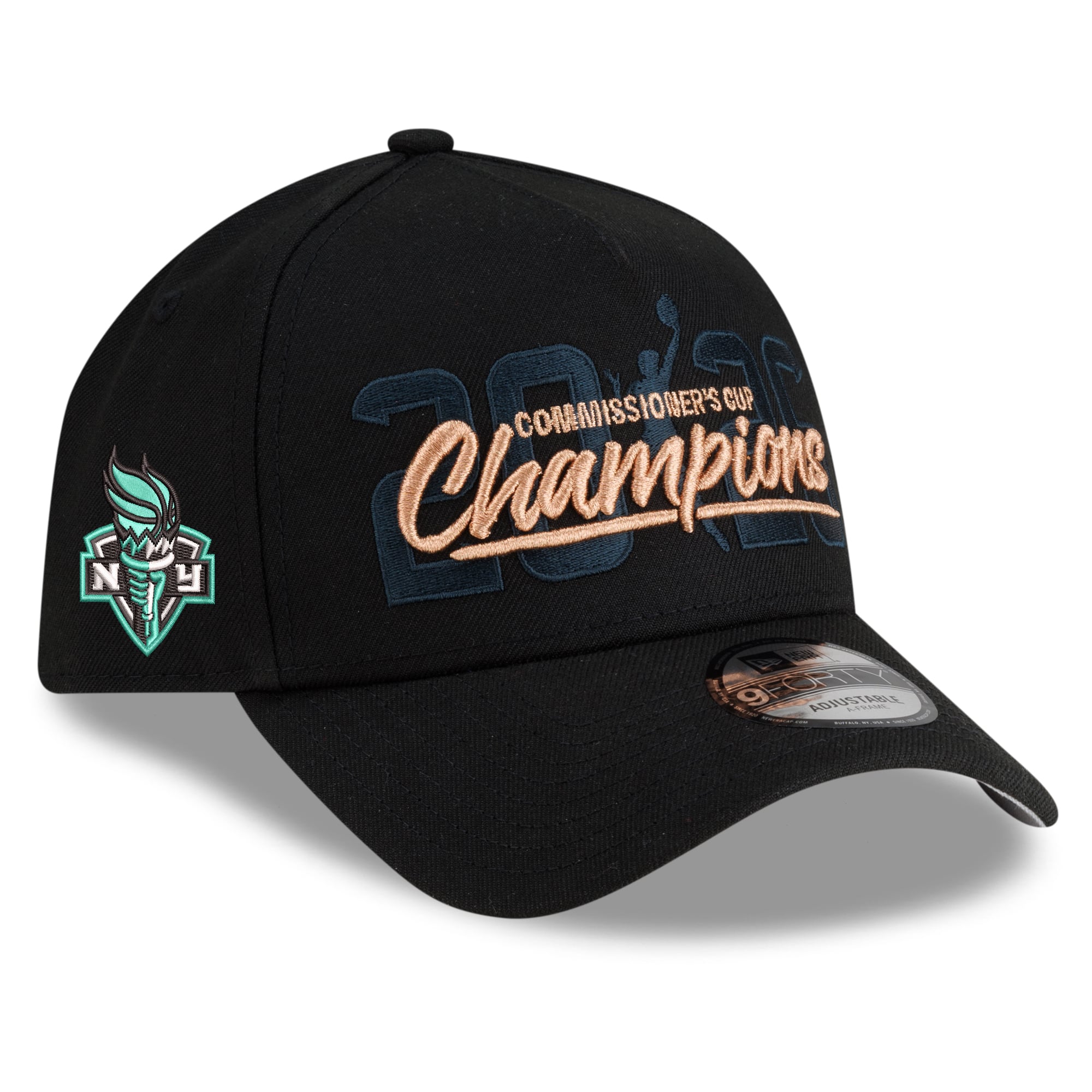 Men's New Era Black New York Liberty 2026 WNBA Commissioner's Cup Champions A-Frame 9FORTY Adjustable Hat