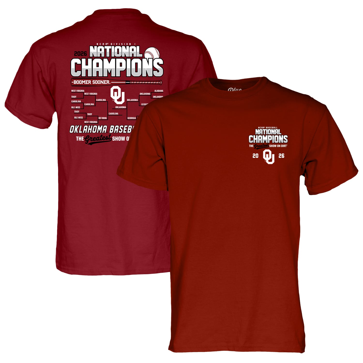 Unisex Blue 84 Crimson Oklahoma Sooners 2026 NCAA Baseball Men's College World Series Champions Bracket T-Shirt