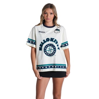 Women's The Wild Collective  White Seattle Mariners Hello Kitty Drop Shoulder T-Shirt