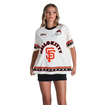 Women's The Wild Collective  White San Francisco Giants Hello Kitty Drop Shoulder T-Shirt