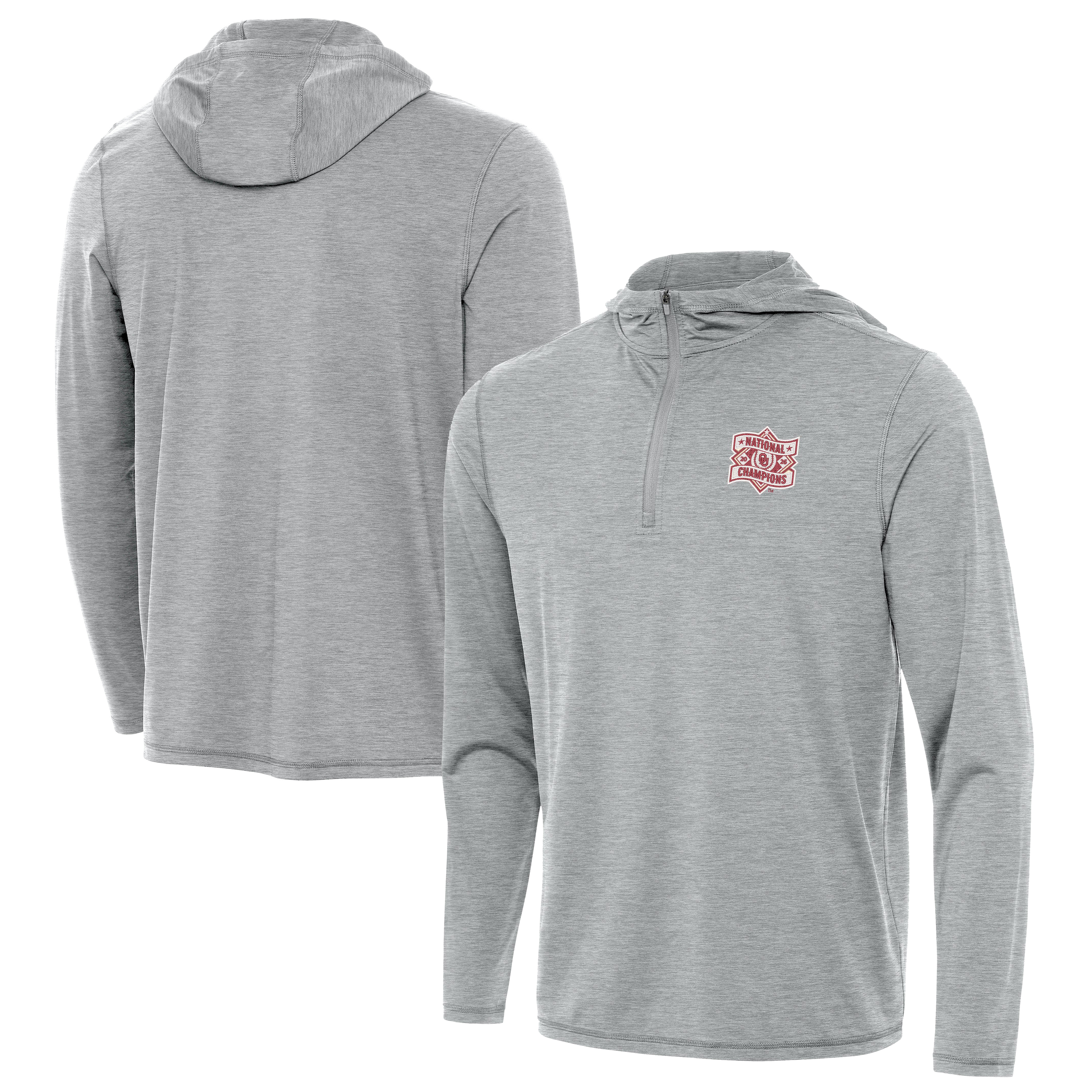 Men’s Antigua Gray Oklahoma Sooners 2026 NCAA Baseball Men’s College World Series Champions Tidy Quarter-Zip Hoodie