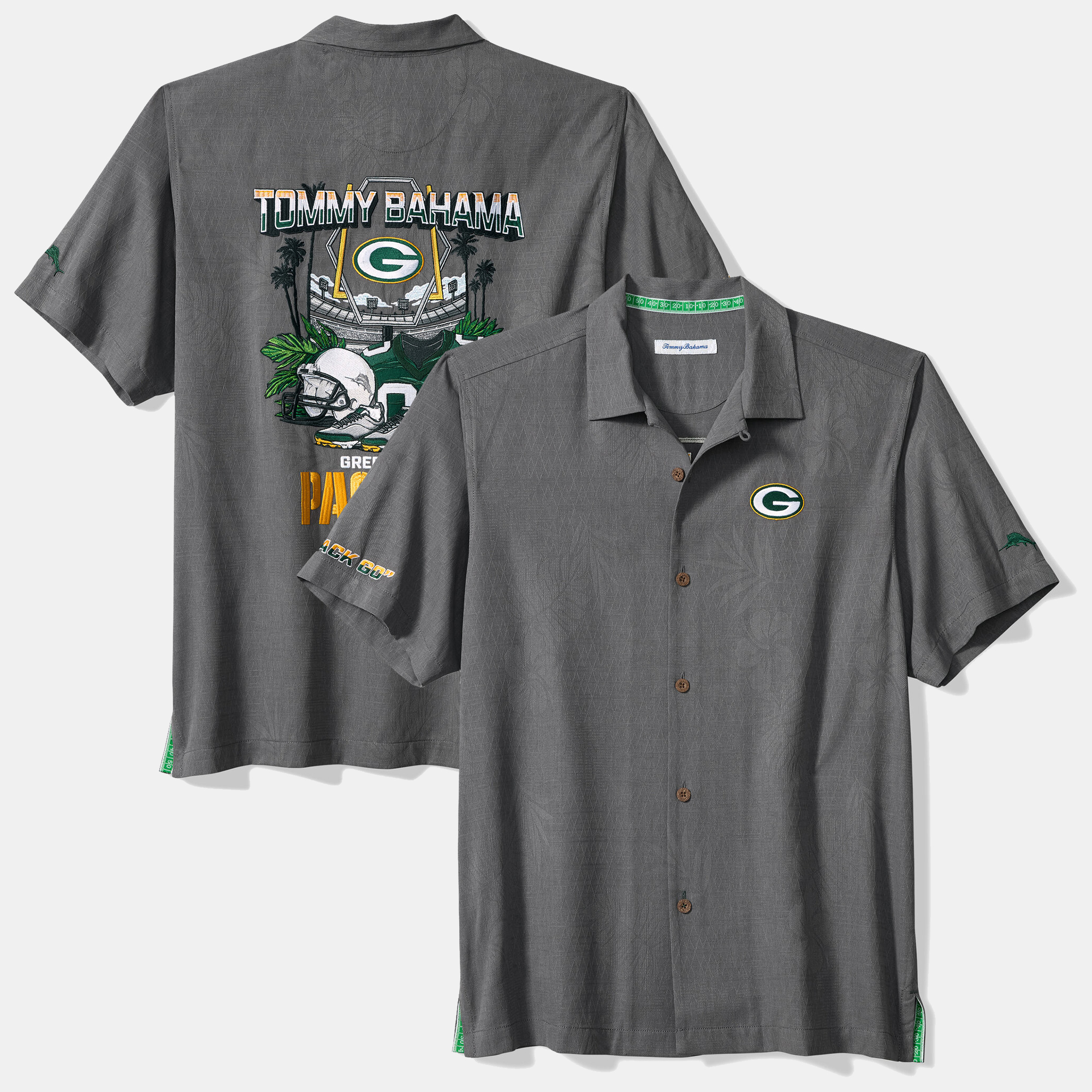 Men's Tommy Bahama  Gray Green Bay Packers Endzone Paradise IslandZone Button-Up Shirt