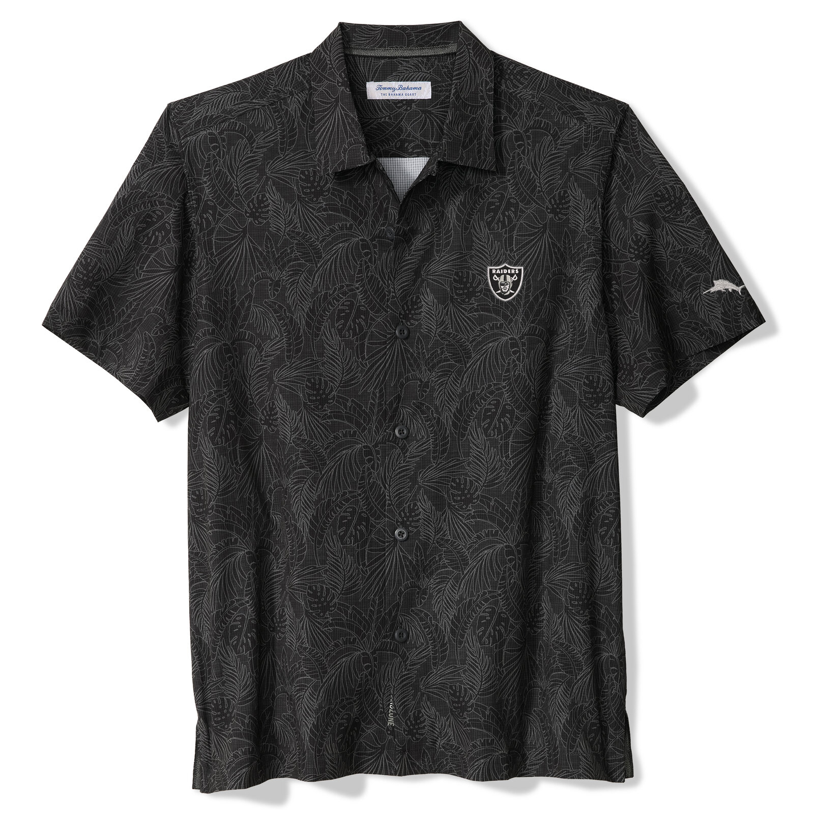 Men's Tommy Bahama Black Las Vegas Raiders Saltwater Fronds Short Sleeve Button-Up Shirt