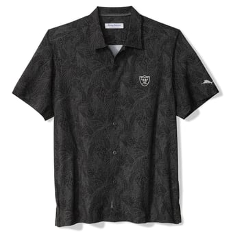 Men's Tommy Bahama Black Las Vegas Raiders Saltwater Fronds Short Sleeve Button-Up Shirt