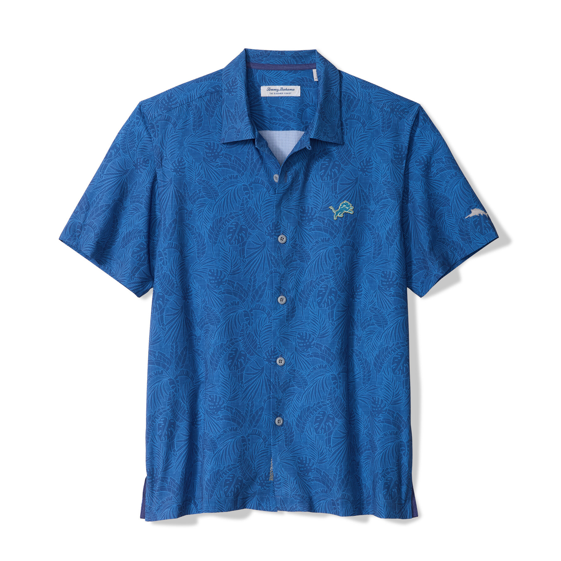 Men's Tommy Bahama Blue Detroit Lions Saltwater Fronds Short Sleeve Button-Up Shirt