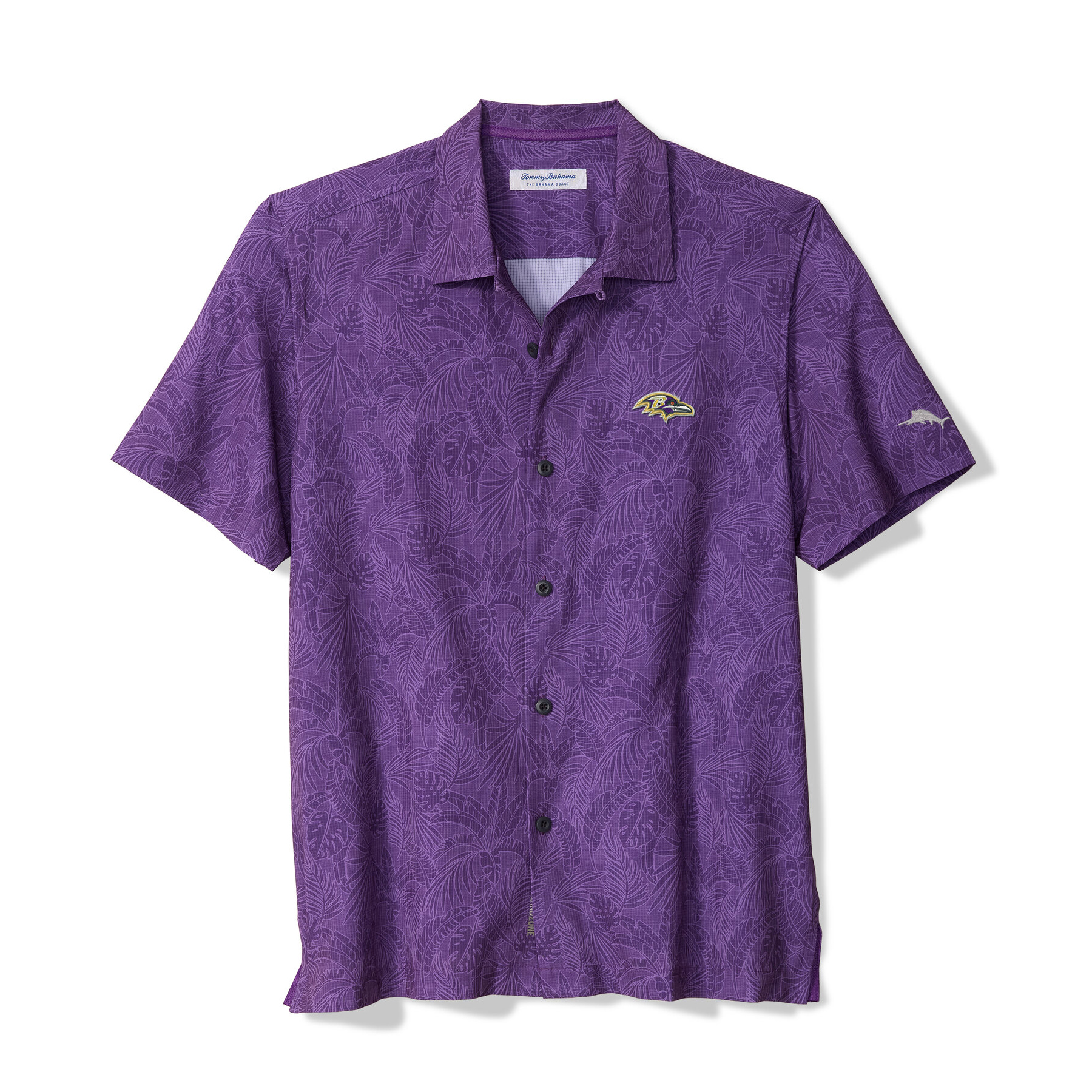 Men's Tommy Bahama Purple Baltimore Ravens Saltwater Fronds Short Sleeve Button-Up Shirt