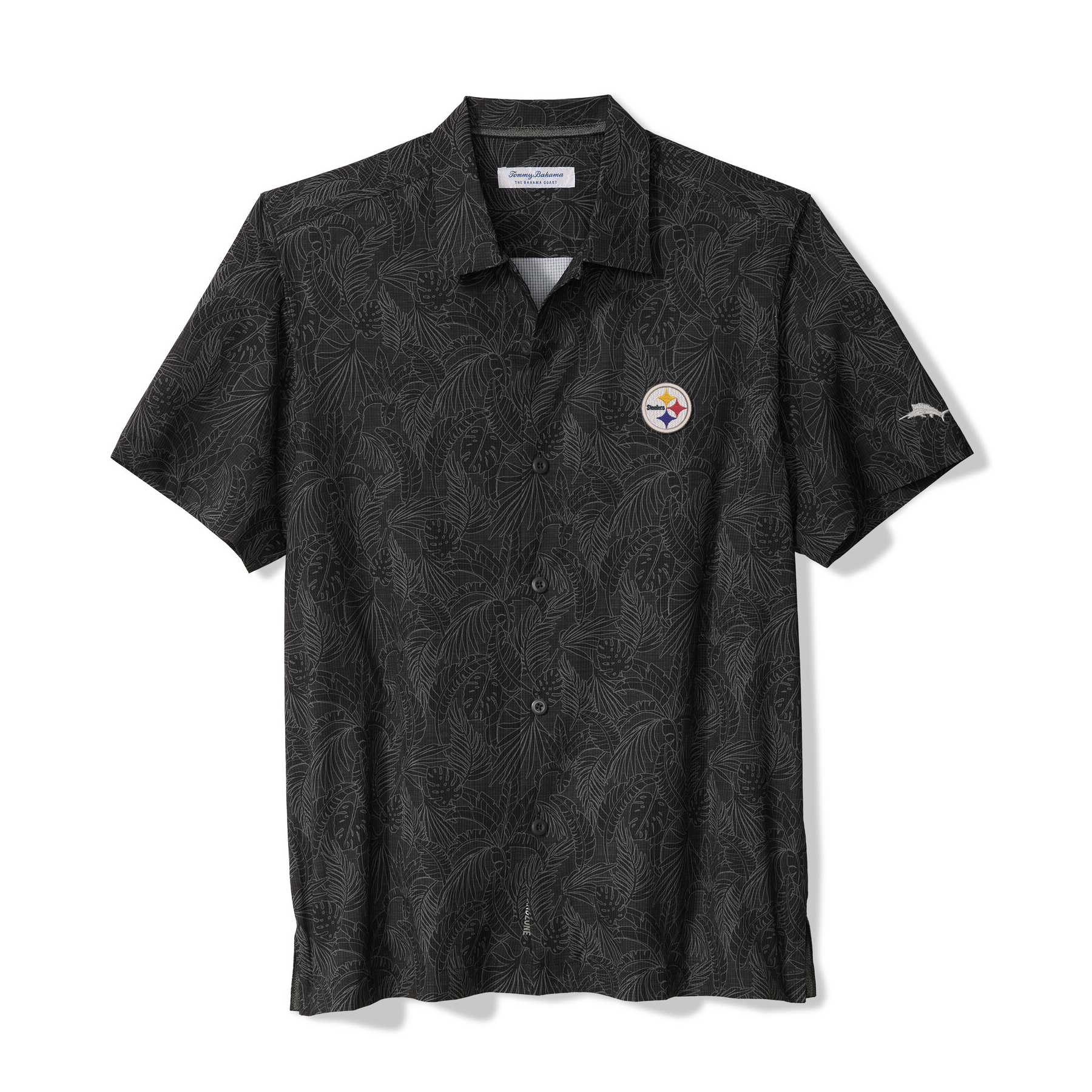 Men's Tommy Bahama Black Pittsburgh Steelers Saltwater Fronds Short Sleeve Button-Up Shirt