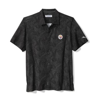 Men's Tommy Bahama Black Pittsburgh Steelers Saltwater Fronds Short Sleeve Button-Up Shirt