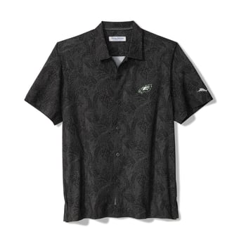 Men's Tommy Bahama Black Philadelphia Eagles Saltwater Fronds Short Sleeve Button-Up Shirt