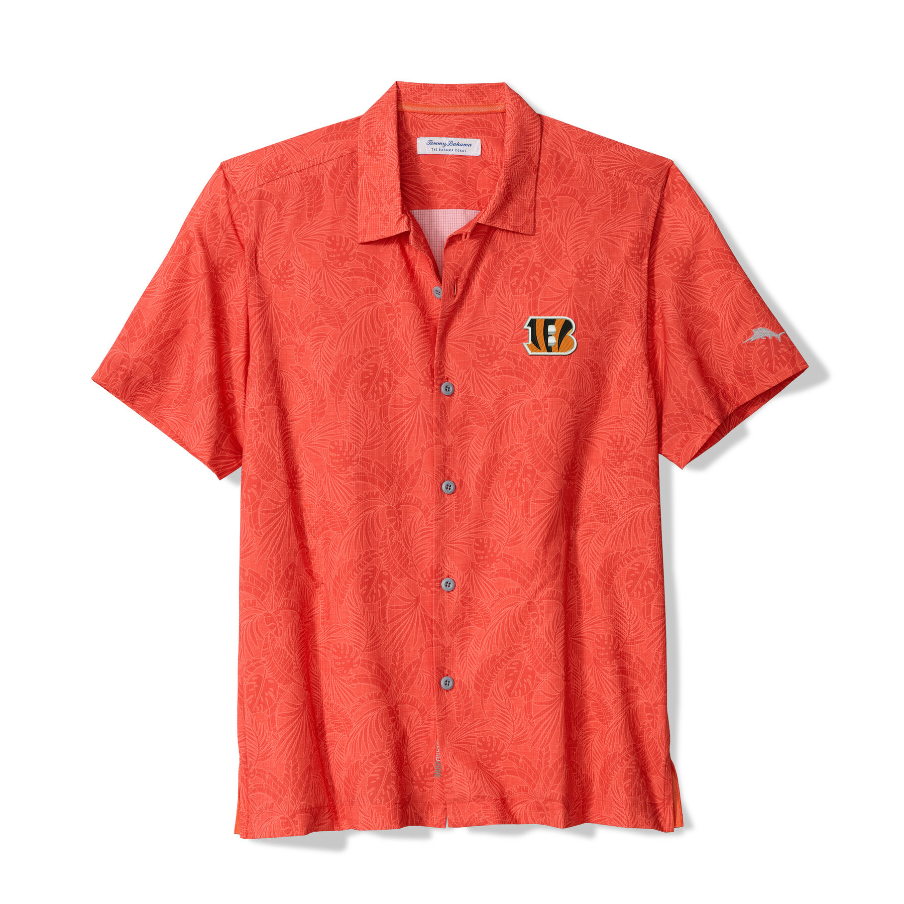 Men's Tommy Bahama Orange Cincinnati Bengals Saltwater Fronds Short Sleeve Button-Up Shirt