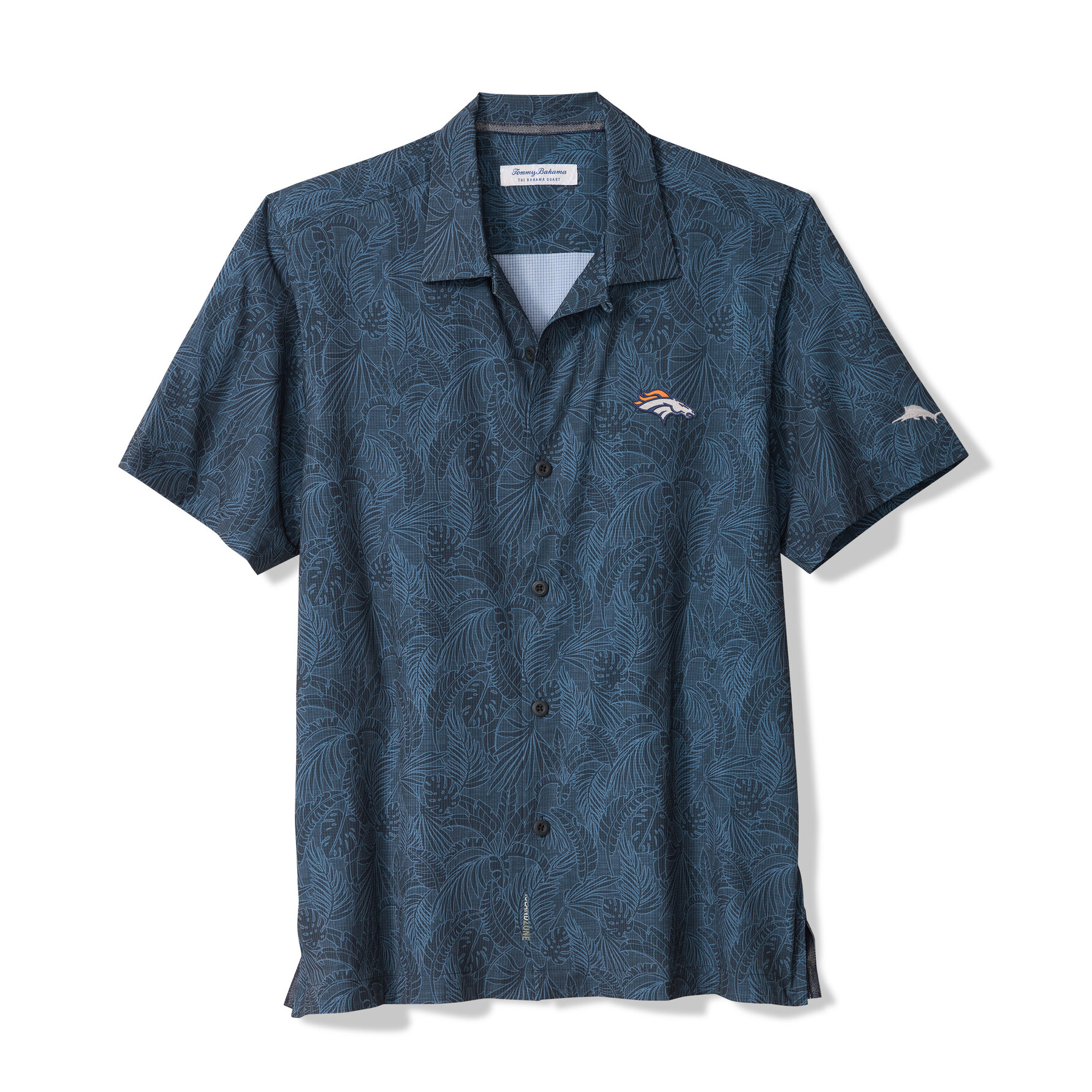 Men's Tommy Bahama Navy Denver Broncos Saltwater Fronds Short Sleeve Button-Up Shirt