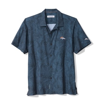 Men's Tommy Bahama Navy Denver Broncos Saltwater Fronds Short Sleeve Button-Up Shirt