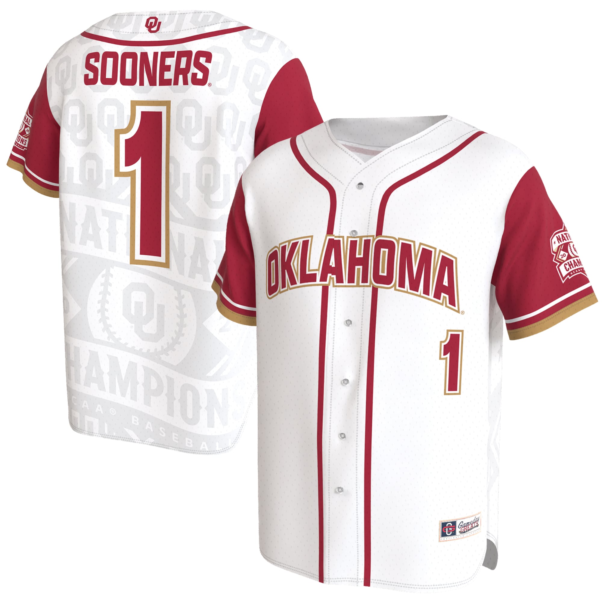 Unisex GameDay Greats White Oklahoma Sooners 2026 NCAA Baseball Men's College World Series Champions Lightweight Jersey