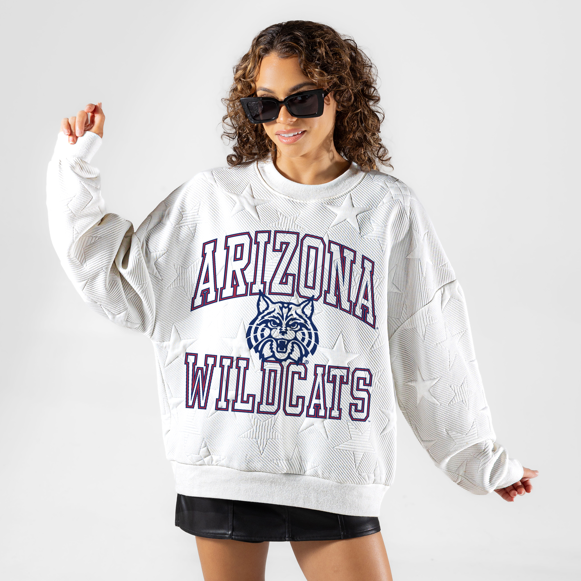 Women's Gameday Couture White Arizona Wildcats  Big Play Energy Tonal Star Embossed Sweatshirt