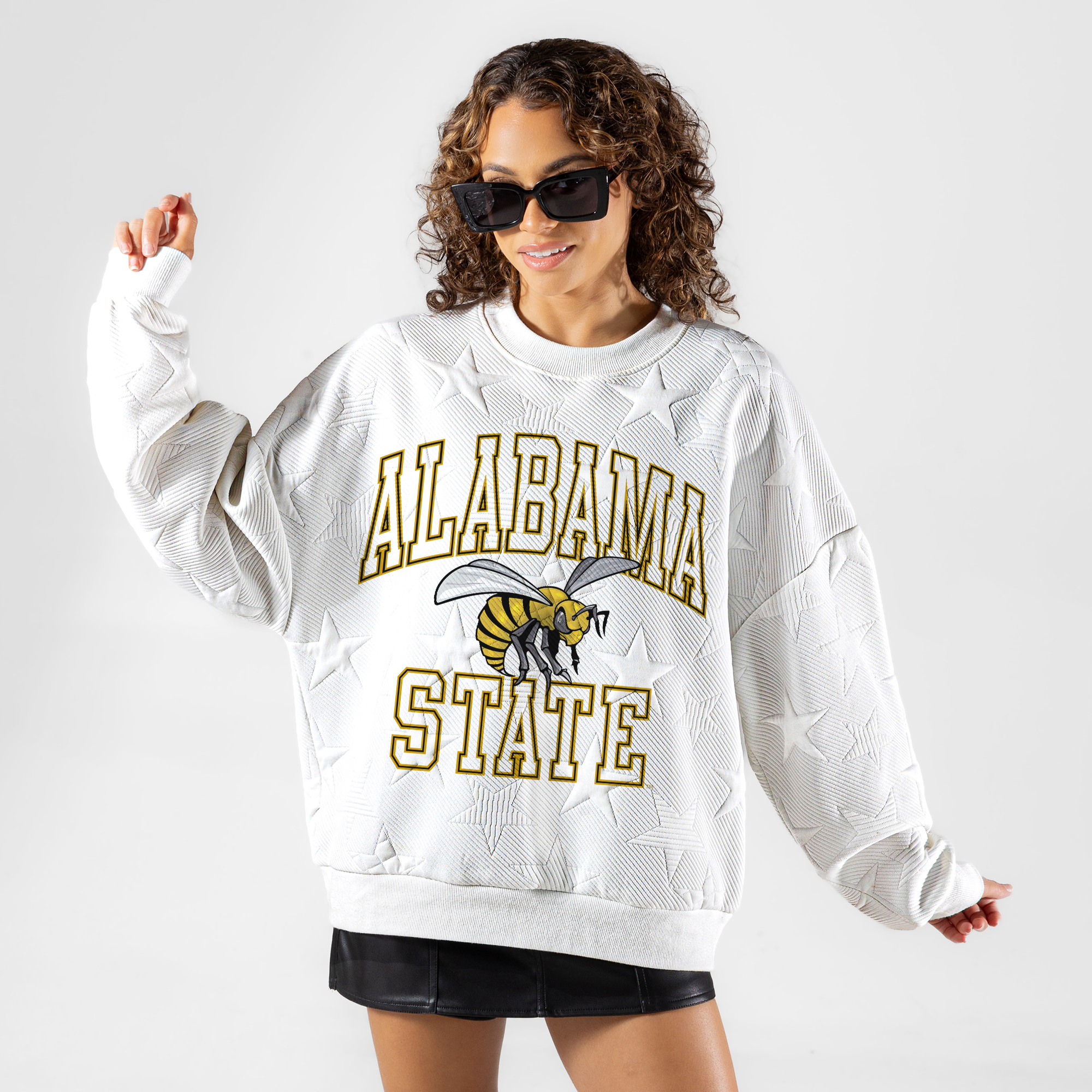 Women’s Gameday Couture White Alabama State Hornets Big Play Energy Tonal Star Embossed Sweatshirt Women’s Gameday Couture White Alabama State Hornets Big Play Energy Tonal Star Embossed Sweatshirt