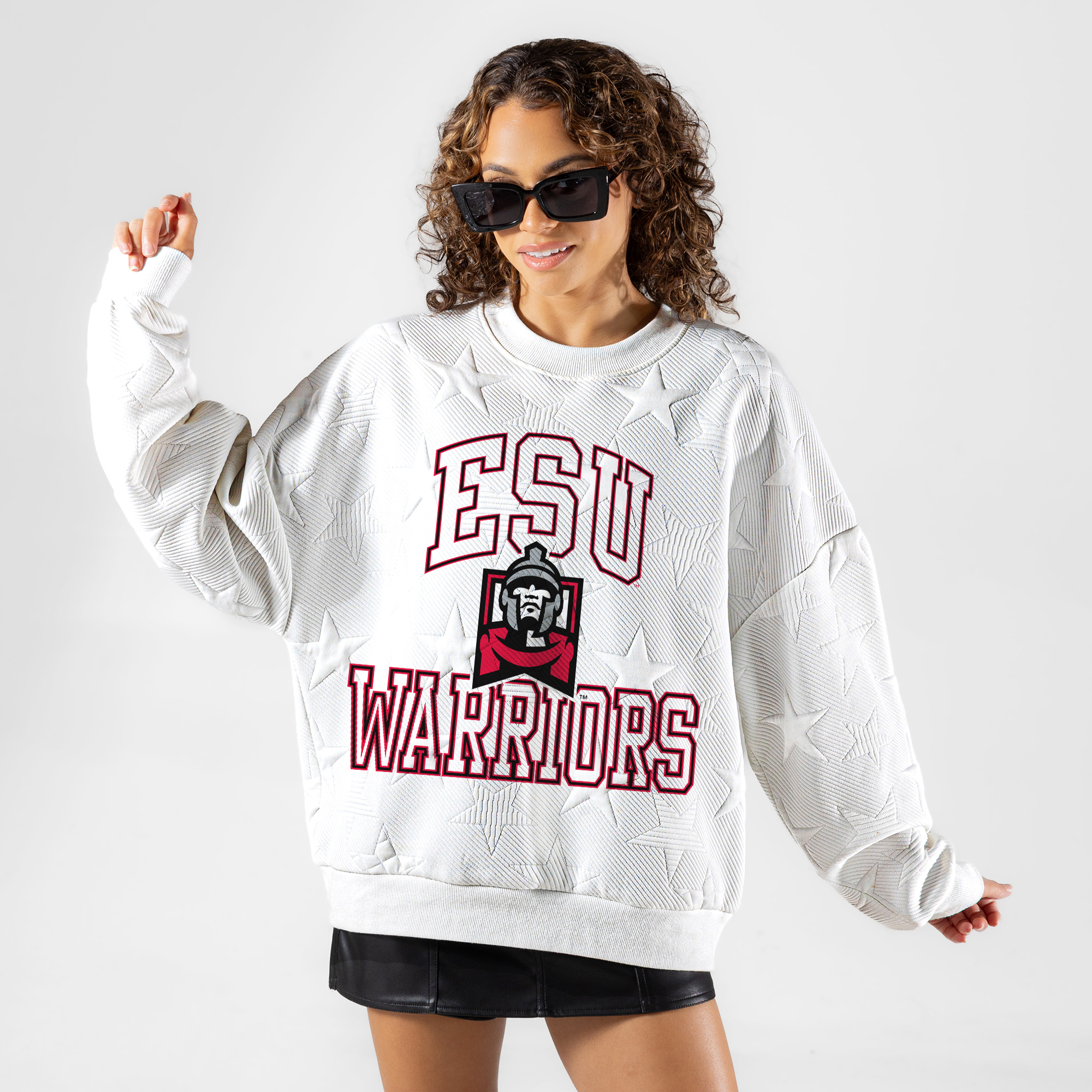 Women’s Gameday Couture White East Stroudsburg Warriors Big Play Energy Tonal Star Embossed Sweatshirt Women’s Gameday Couture White East Stroudsburg Warriors Big Play Energy Tonal Star Embossed Sweatshirt