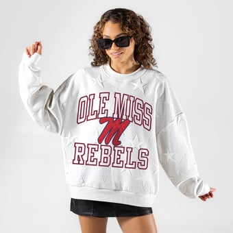 Women's Gameday Couture White Ole Miss Rebels  Big Play Energy Tonal Star Embossed Sweatshirt