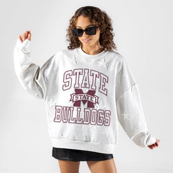 Women's Gameday Couture White Mississippi State Bulldogs  Big Play Energy Tonal Star Embossed Sweatshirt