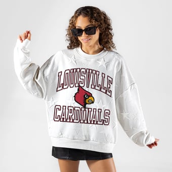 Women's Gameday Couture White Louisville Cardinals  Big Play Energy Tonal Star Embossed Sweatshirt