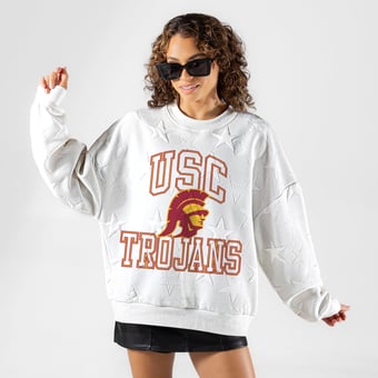 Women's Gameday Couture White USC Trojans  Big Play Energy Tonal Star Embossed Sweatshirt
