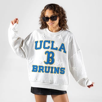 Women's Gameday Couture White UCLA Bruins  Big Play Energy Tonal Star Embossed Sweatshirt