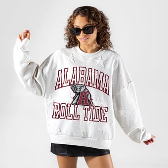 Women's Gameday Couture White Alabama Crimson Tide  Big Play Energy Tonal Star Embossed Sweatshirt