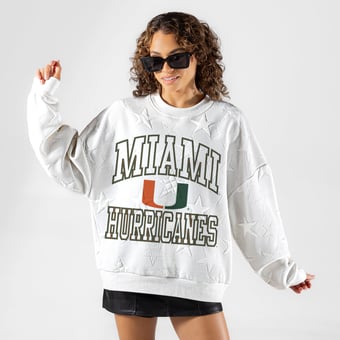 Women's Gameday Couture White Miami Hurricanes  Big Play Energy Tonal Star Embossed Sweatshirt