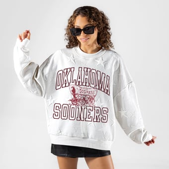 Women's Gameday Couture White Oklahoma Sooners  Big Play Energy Tonal Star Embossed Sweatshirt
