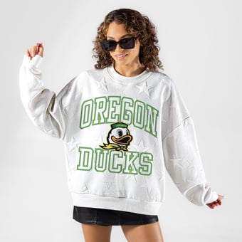 Women's Gameday Couture White Oregon Ducks  Big Play Energy Tonal Star Embossed Sweatshirt