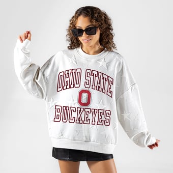 Women's Gameday Couture White Ohio State Buckeyes  Big Play Energy Tonal Star Embossed Sweatshirt