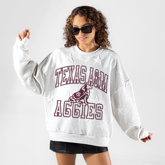 Women's Gameday Couture White Texas A&M Aggies  Big Play Energy Tonal Star Embossed Sweatshirt