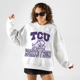 Women's Gameday Couture White TCU Horned Frogs  Big Play Energy Tonal Star Embossed Sweatshirt