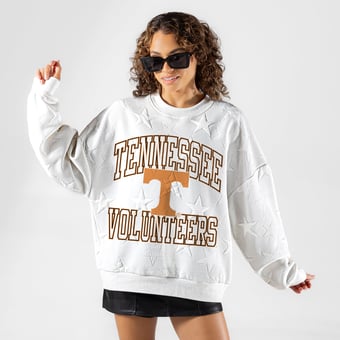 Women's Gameday Couture White Tennessee Volunteers  Big Play Energy Tonal Star Embossed Sweatshirt