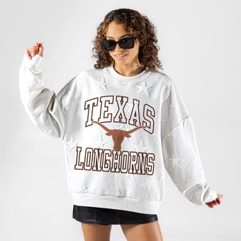 Women's Gameday Couture White Texas Longhorns  Big Play Energy Tonal Star Embossed Sweatshirt