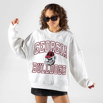 Women's Gameday Couture White Georgia Bulldogs  Big Play Energy Tonal Star Embossed Sweatshirt