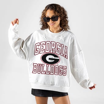 Women's Gameday Couture White Georgia Bulldogs  Big Play Energy Tonal Star Embossed Sweatshirt