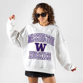Women's Gameday Couture White Washington Huskies  Big Play Energy Tonal Star Embossed Sweatshirt