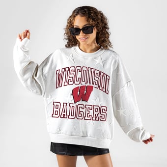 Women's Gameday Couture White Wisconsin Badgers  Big Play Energy Tonal Star Embossed Sweatshirt