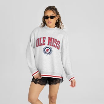 Women's Gameday Couture Ash Ole Miss Rebels  Rally Point Contrast Stripe Mock Neck Sweatshirt