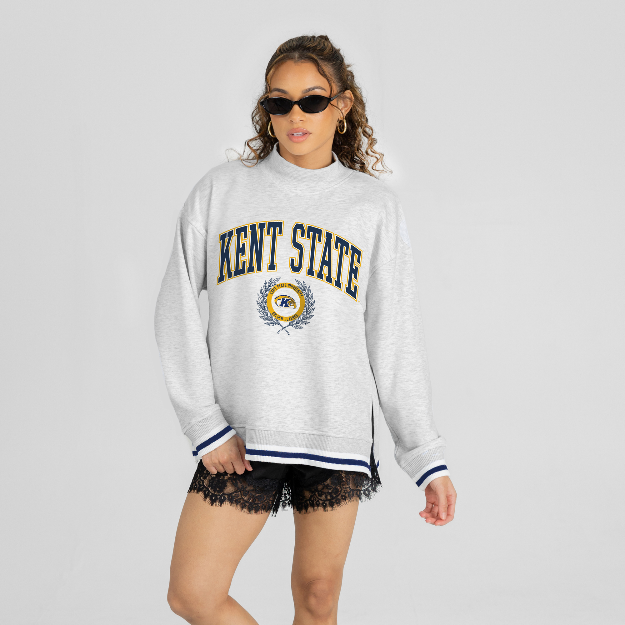 Women’s Gameday Couture Ash Kent State Golden Flashes Rally Point Contrast Stripe Mock Neck Sweatshirt
