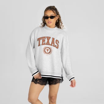 Women's Gameday Couture Ash Texas Longhorns  Rally Point Contrast Stripe Mock Neck Sweatshirt
