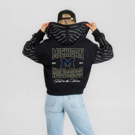 Women's Gameday Couture Black Michigan Wolverines Eyes on the Prize Mid-Crop Full-Zip Hoodie