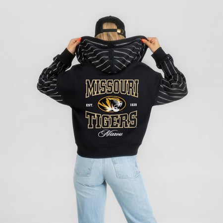 Women's Gameday Couture Black Missouri Tigers Eyes on the Prize Mid-Crop Full-Zip Hoodie