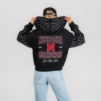 Women's Gameday Couture Black Nebraska Huskers  Eyes on the Prize Mid-Crop Full-Zip Hoodie